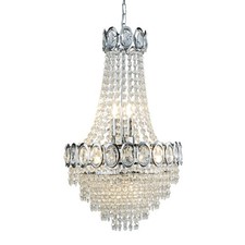 Image of 6 Lights Chrome Chandelier Ceiling Light With Clear Crystal Strings and Beads