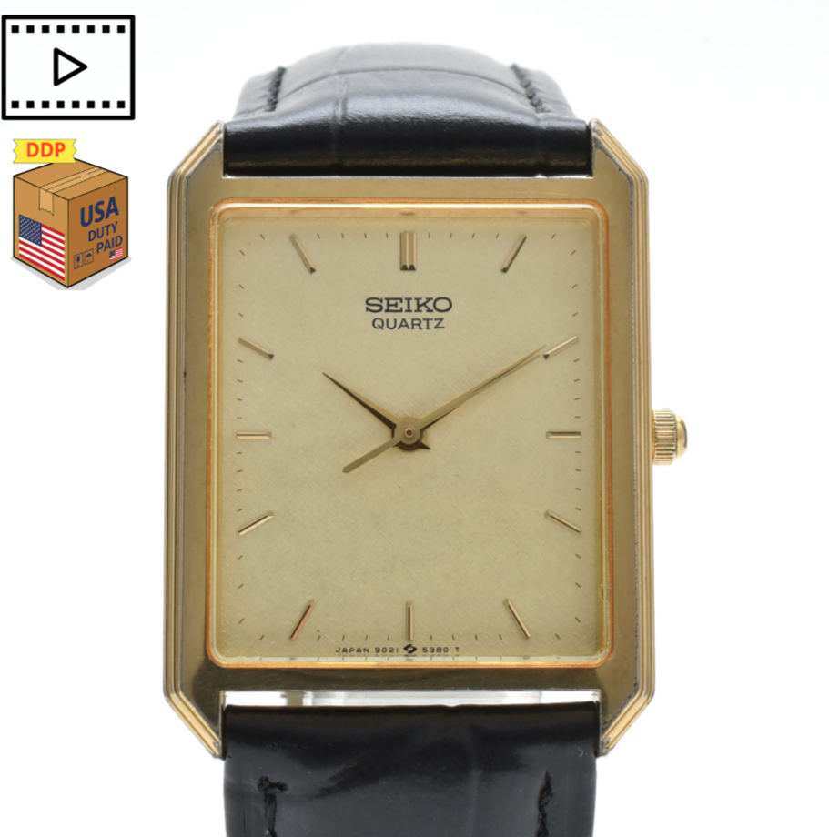 Vintage 1987 [NEAR MINT] SEIKO 9021-5310 Tank Gold 25mm Quartz