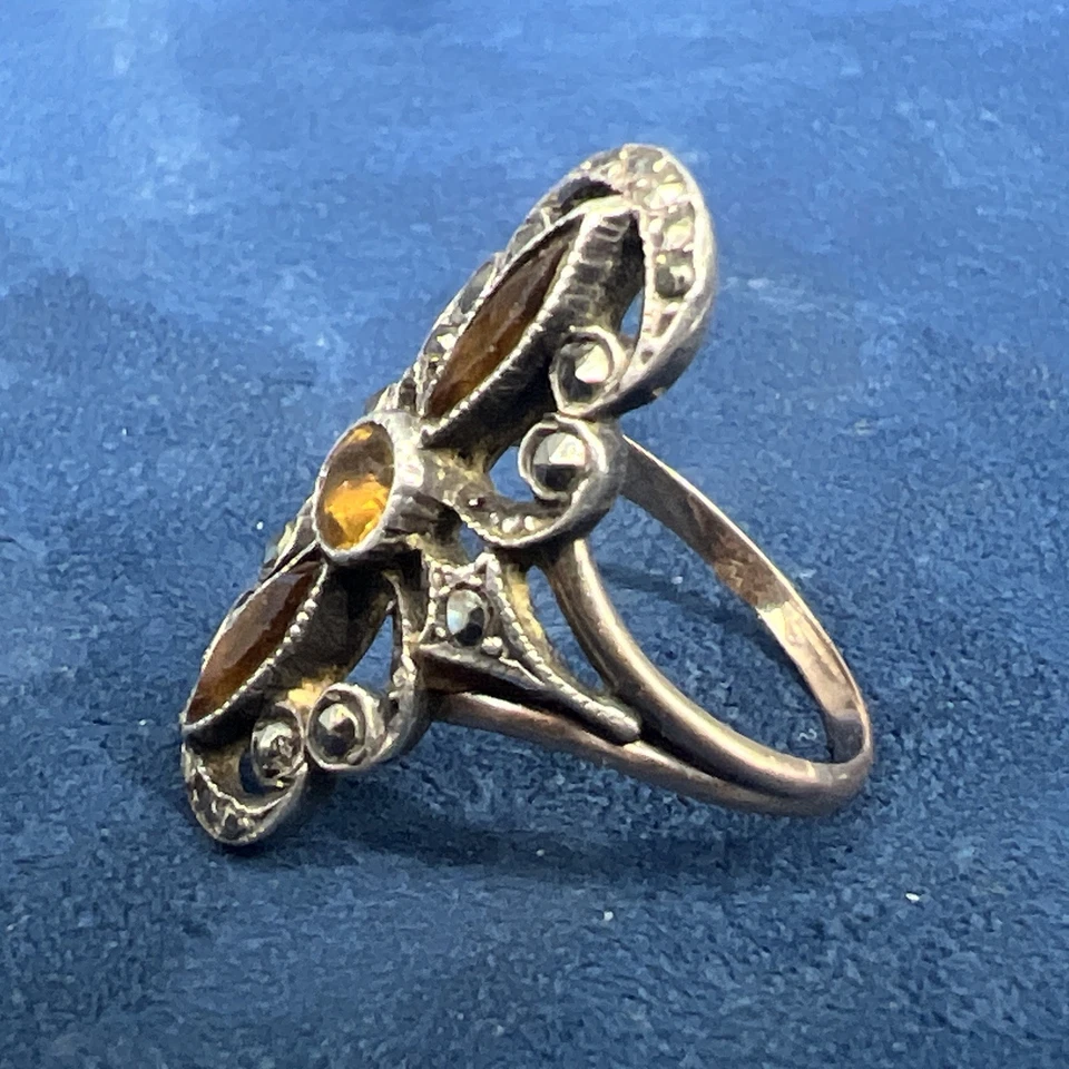 Bague ancienne XIXe argent massif or 18k poinçon tête d’aigle taille 53, 4gr - Photo 3/4