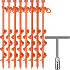 8 Pcs Ground Anchors Screw in, 12 Inch Heavy Duty Tent Stakes with Trampoline An