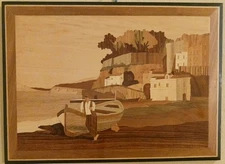 Italian Coastal Scene By Sorrento Marquetry Wooden Inlay Picture 11x15”