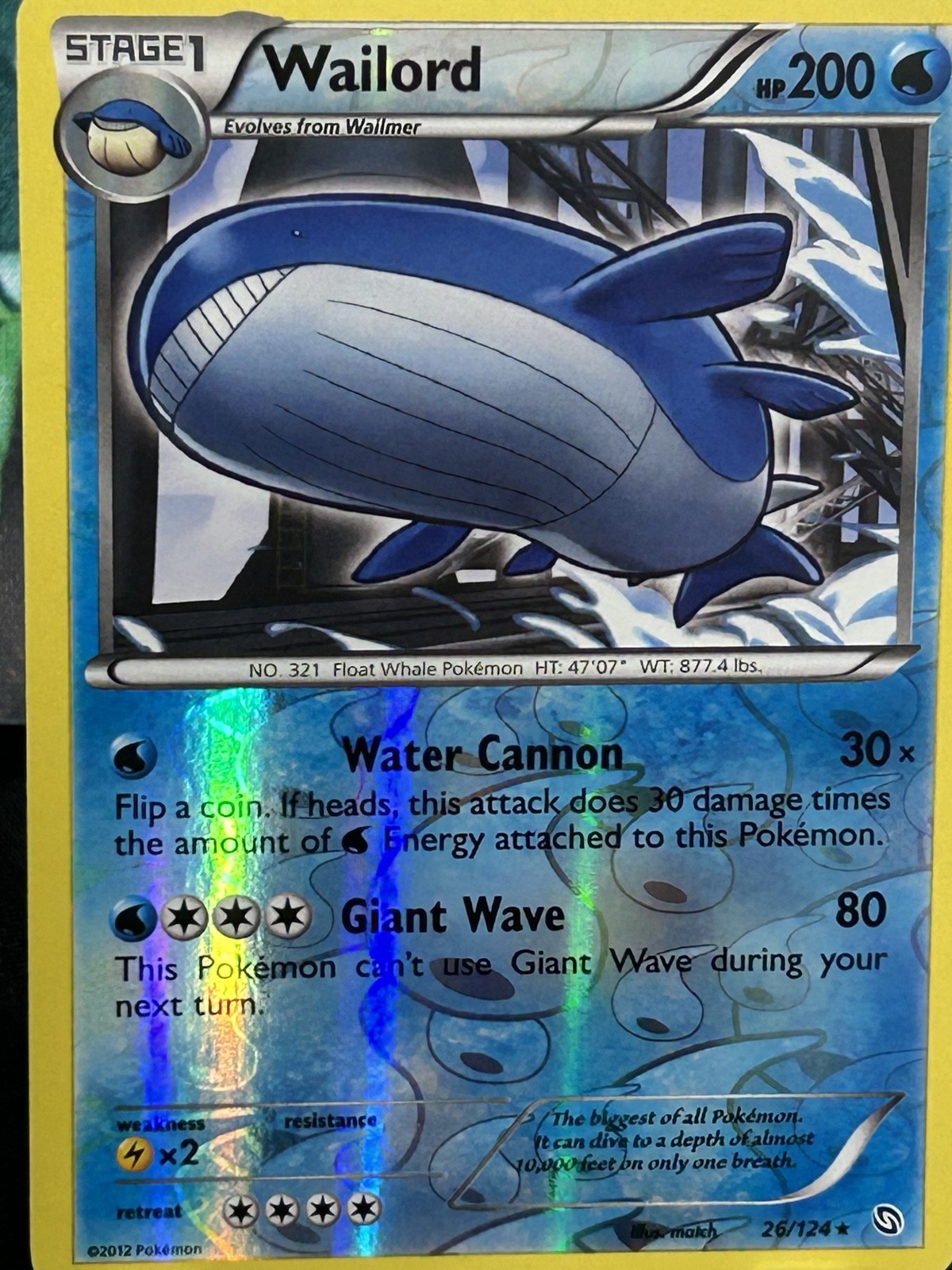 Wailord 26/124 Reverse Holo Rare Dragons Exalted 2012 Pokemon Card LP