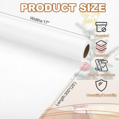 Carta da imballo per regali, 43x760 cm (7,6 m) 70 g/m² bianca - Foto 2 di 7
