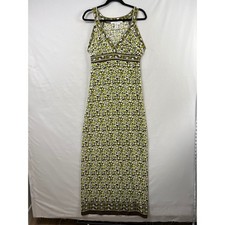Max Studio Maxi Dress Womens Medium Green Geometric V-Neck Empire Waist 2902W50