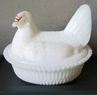 Vintage White Milk Glass Hen On Nest, Trinket Box