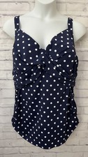 Lands  End Sz 26W Tummy Control UW Wrap Tankini Swimsuit Top Blue Polka Dot