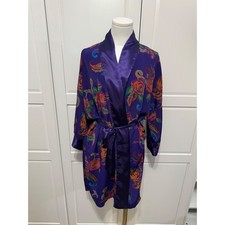 Vintage Victorias Secret Gold Label Purple Floral Paisley Satin Robe OSFA Wrap