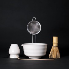 Matcha Tea Set White Matcha Bamboo Whisk Set with Bowl, Matcha Whisk Set wi...