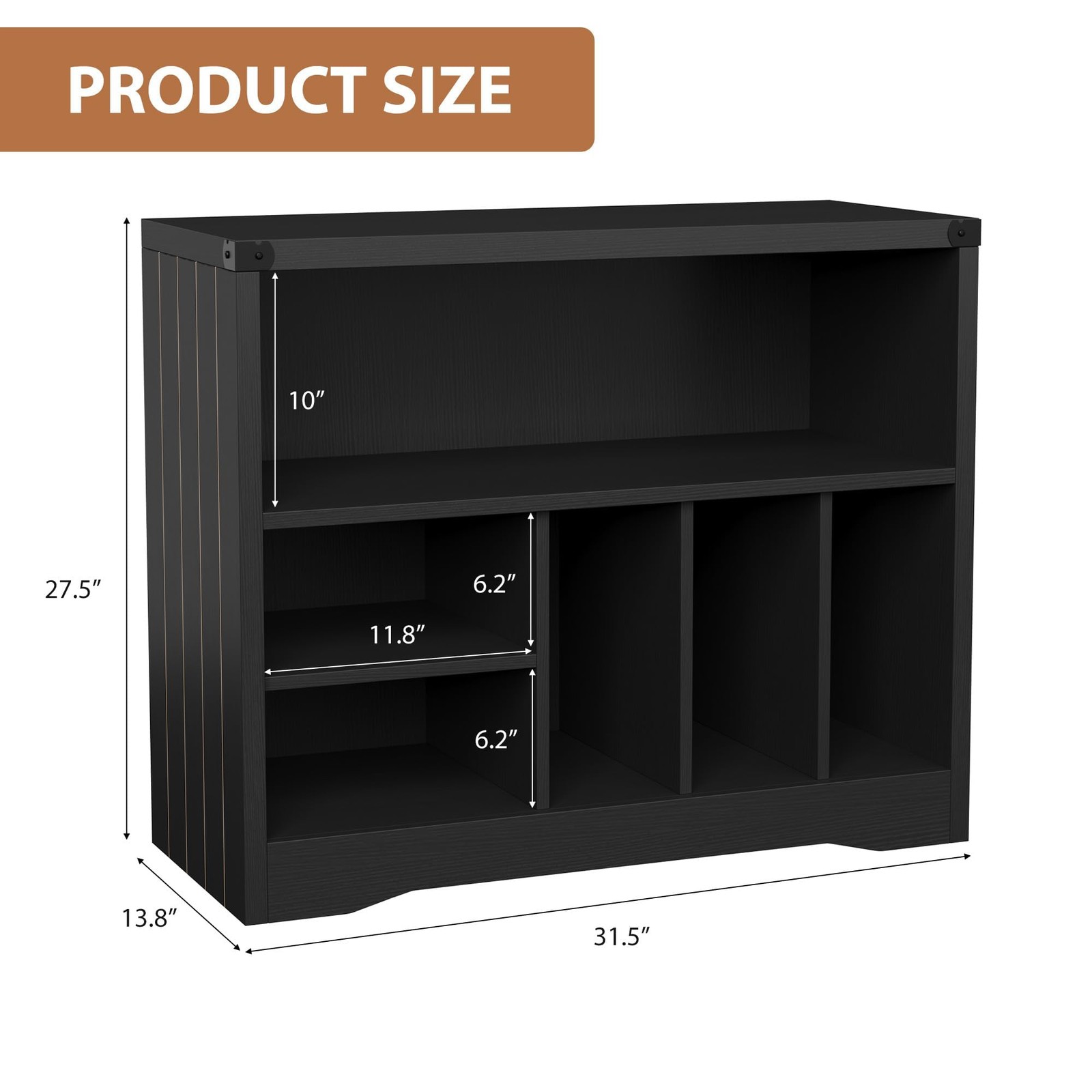 Vinyl Record Stand w/ 6 Storage Cubes, Farmhouse Turntable Cabinet Living Room