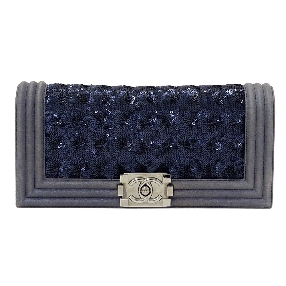 Chanel Bag boy Clutch second sequin Navy Silver hardware 981841