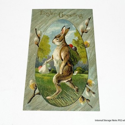 Vintage Easter Greeting Postcard Anthropomorphic Rabbit Easter Bunny Pussy