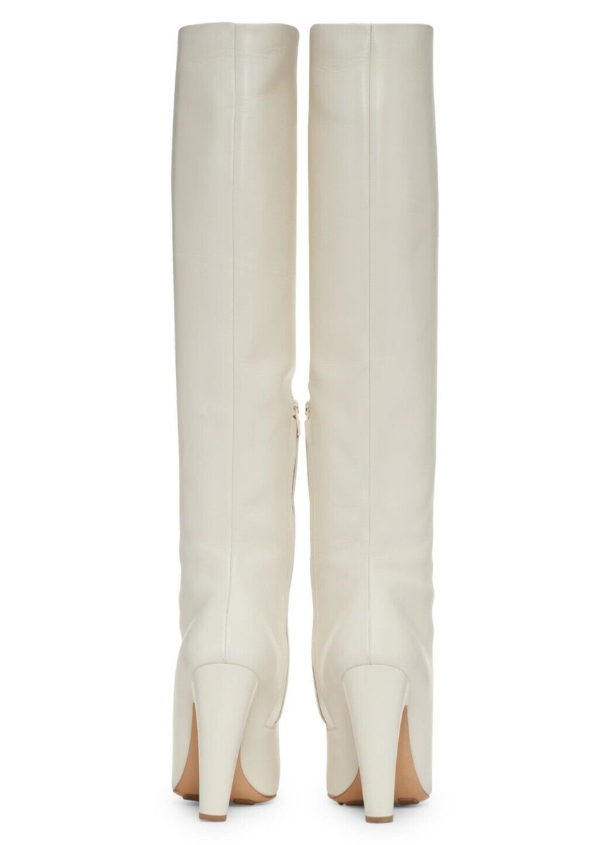 Bottega Veneta Canalazzo Women's Leather Knee High Boots White