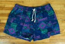 Vtg 80's 90's Sun Force Swim Trunks Surf Board Shorts Neon Abstract Tribal XL
