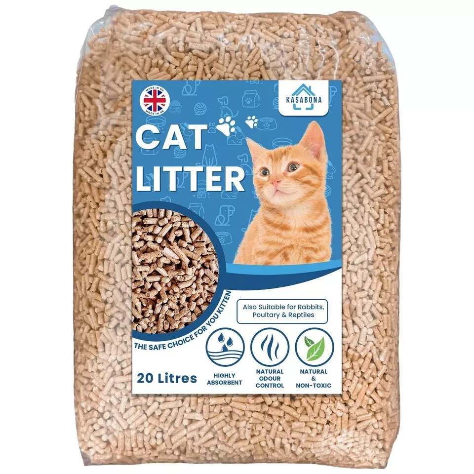 Wood Based Cat Litter 20 Litres Absorbent Pine Wood Pellets Animal
