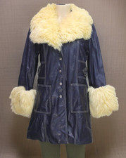 Vintage Vany By Arcelus Ny Women's Navy Leather Trench Coat Size 9/10
