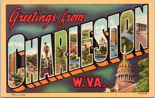 Large Letter Greetings from Charleston, West Virginia - 1937 Linen