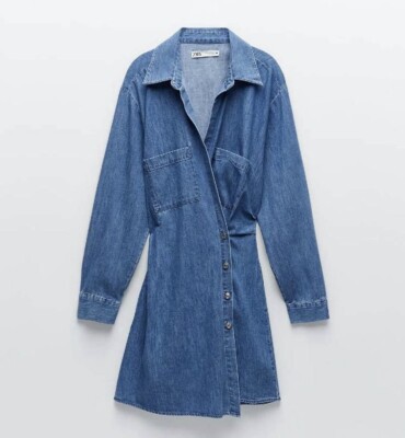 NWT ZARA ASYMMETRIC WRAP DENIM DRESS SIZE S 5216/248/400 | eBay