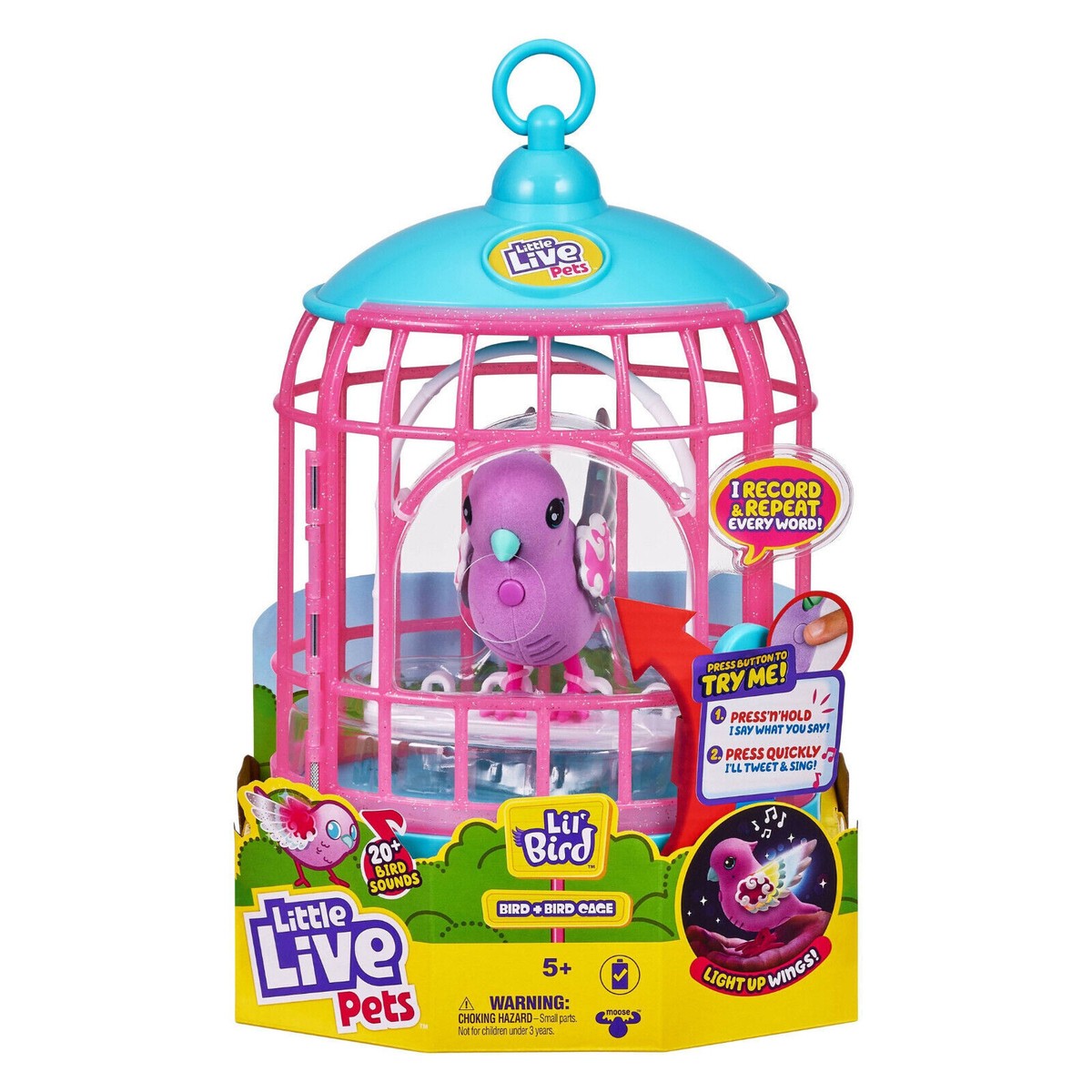 Little Live Pets Light Up Songbird Lil Bird Cage Rainbow Glow Pink