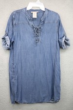 Philosophy-100% Tencel Shirt Dress-Darkwash-Medium-Pockets-Lace Up