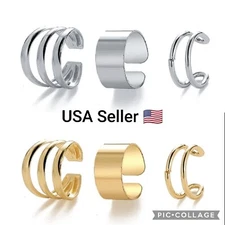 New 3pc Gold Silver Color Metal Ear Cuff Non-Piercing Ear Clips Earrings Jewelry