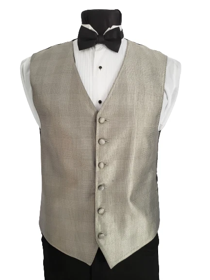 Chaps Silver Plaid Tuxedo Vest Pre Tied Bow Euro Tie All Sizes Free Ship TUXXMAN - Image 2 of 4