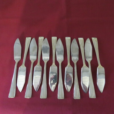 Francois Frionnet 12 Fish Knives Silver Metal Art Deco Model