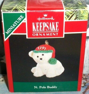 N.Pole Buddy`1991`Miniature-Friendly Bear Has A Soft Coat,Hallmark Tree Ornament