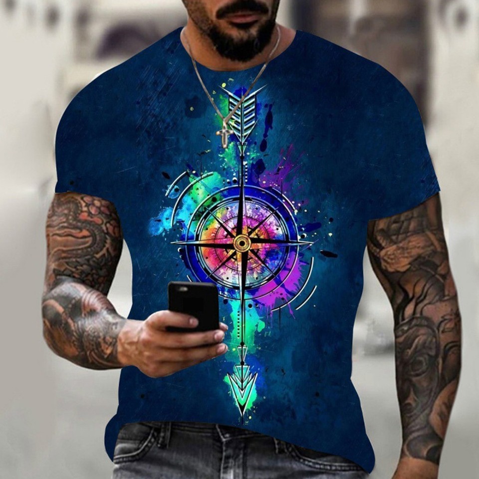 Short Sleeve Sports Gym Workout Men's 3D Printed Crew Neck T Shirt