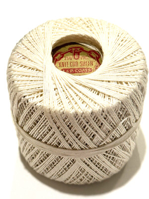 Vintage J.P. Coats Knit Cao Sheen Yarn Thread White Boil Fast Crochet USA READ