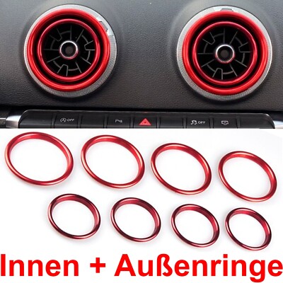 Lüftungsringe Innen + Außen Alu Rot Zierring Ringe passend für Audi A3 S3 RS3 Q2