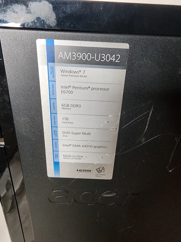 acer aspire am3900-u3042 Pentium E6700@3.20ghz 6gb Ram 1tb Hdd Win7 Home - Image 4 of 4