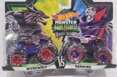Hot Wheels Monster Trucks Werewolf Vs. Vampire Roarin' Rumble 2Pack ~NEW 2021~