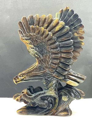 AAAAA Natural Tiger's eye quartz carved Eagle skull crystal reiki healing Decor