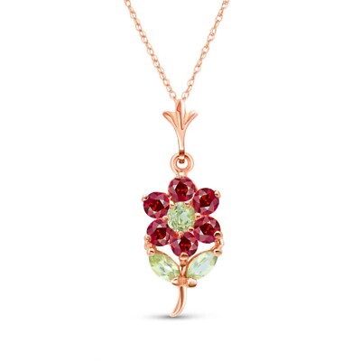 14K. GOLDBLUMENKETTE MIT RUBINEN & PERIDOTS (Roségold)