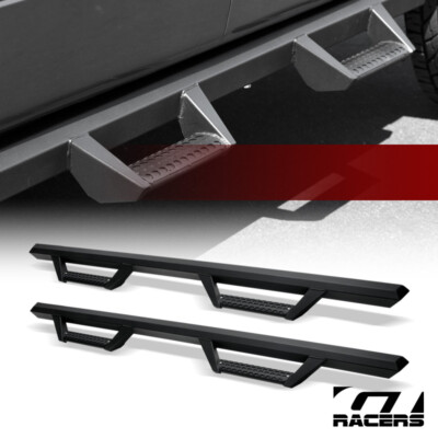 For 2007-2018 Silverado/Sierra Crew Cab Matte Blk Hoop Drop Step Side Bars Board