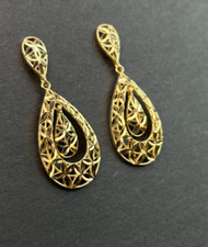 14k Gold Diamond Cut Teardrop Earrings Filigree Dangle 1.935g