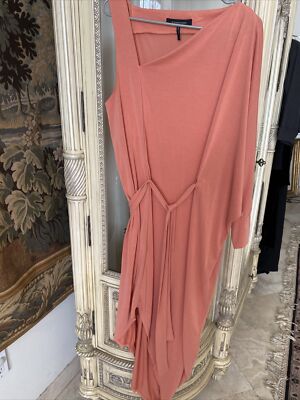 BCBG Generation Stretch Knit Long Peach Salmon Dress One Sleeve Asymmetrical L