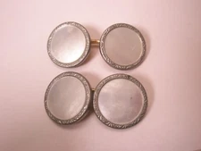 White Mother of Pearl Gold Plated Double Sided Vintage KREMENTZ Cuff Links d09
