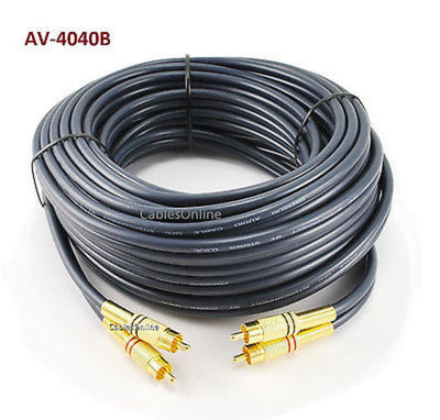 40ft 2-RCA to 2-RCA Gold-Plated Male to Male DJ/Mixer/Stereo System Audio Cable