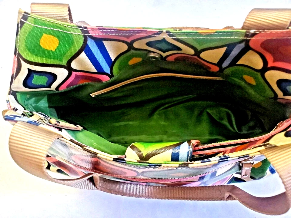 Bolsa de mão de lona Franco Sarto retrô anos 60 anos 70 estampa de pavão - Imagem 2 de 4