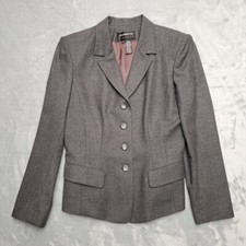 VTG Liz Claiborne Blazer Womens 10 Gray 100 Virgin Wool Jacket Lined USA READ