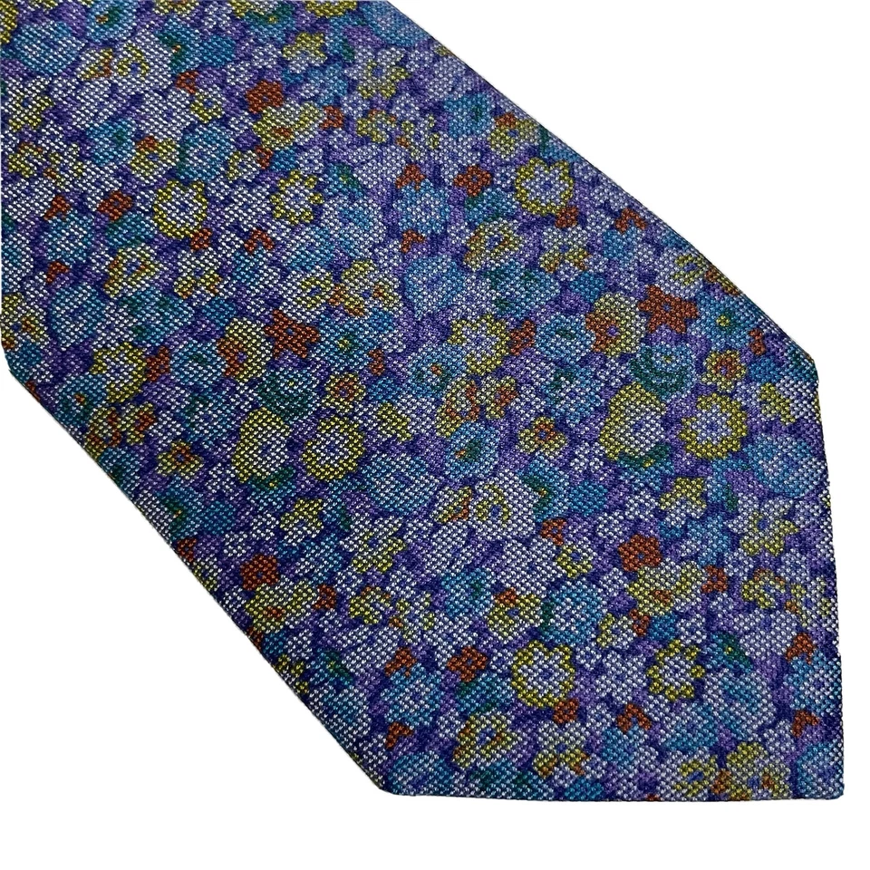 Gravata masculina floral de algodão mistura de seda Saks Fifth Avenue feita na Itália - Imagem 2 de 4