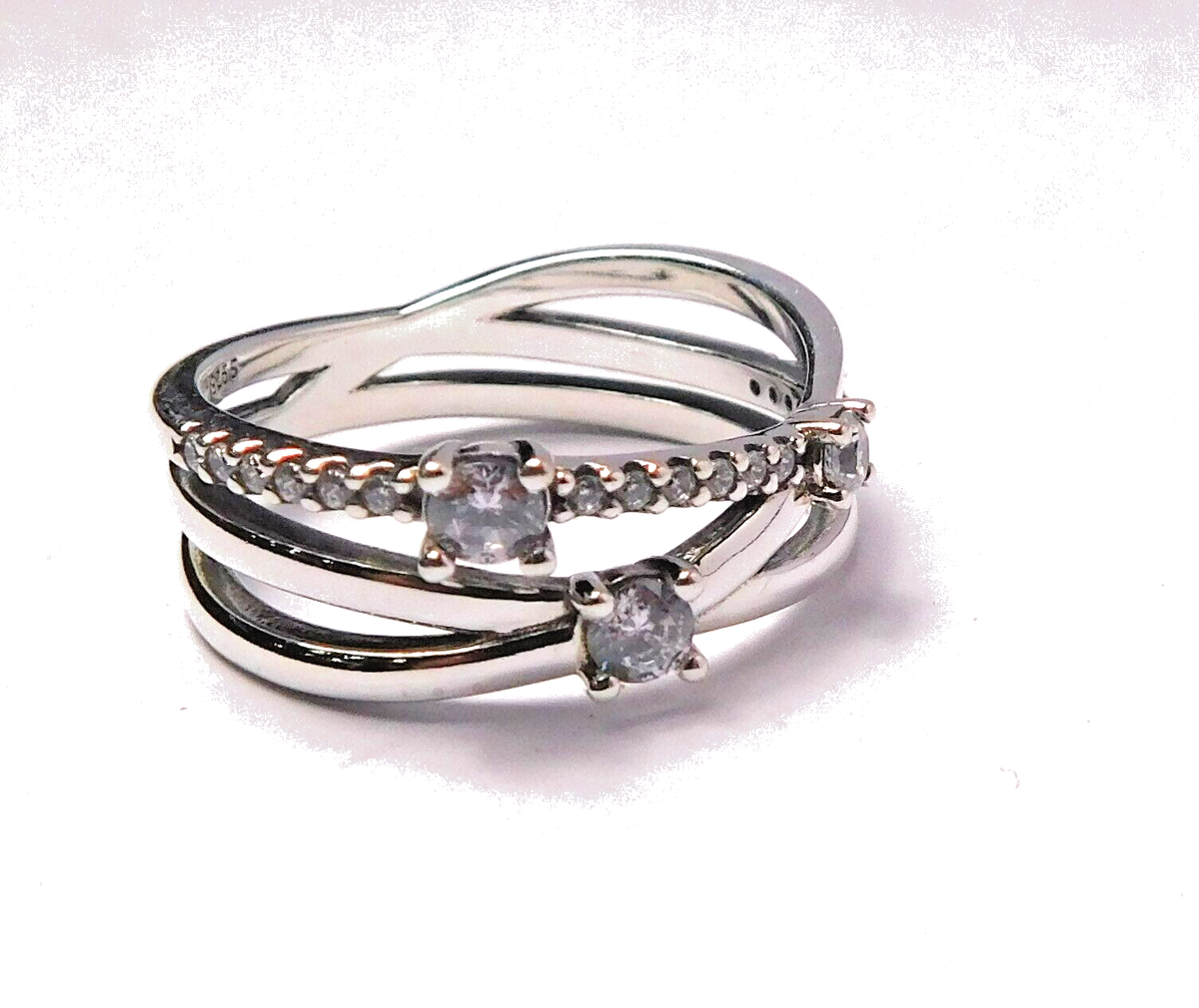 Authentic Pandora Ring, Silver Sparkling Triple Band, 199400C01 
