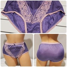 Shiny Double Nylon Gusset  Lace Granny Panty Full Cut 7/L Pink Purple Dream
