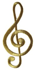  2404L 3 3/4" Embroidery Iron On Gold Musical Note Applique Patch