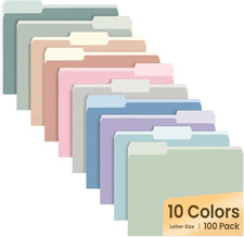 Carpetas de Archivos Letra Tamaño 10 Colores Pastel, Paquete de 100 Carpetas Manilla 8.5 X 11 1/3