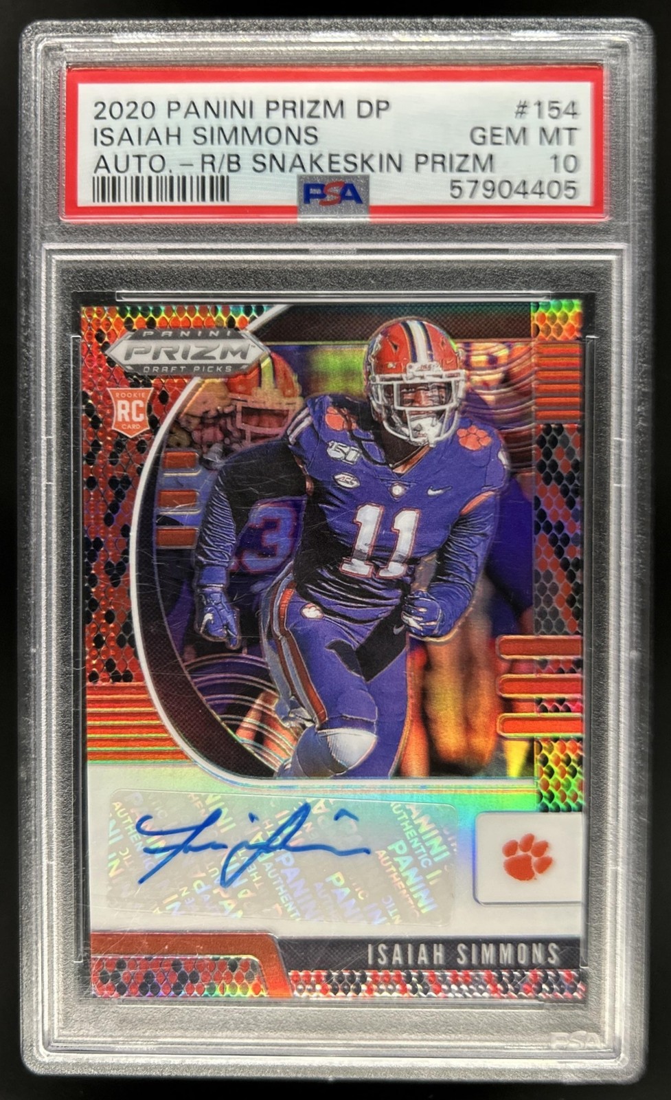 Isaiah Simmons Panini Prizm Draft Picks #154 Autograph Red/Black Snakeskin