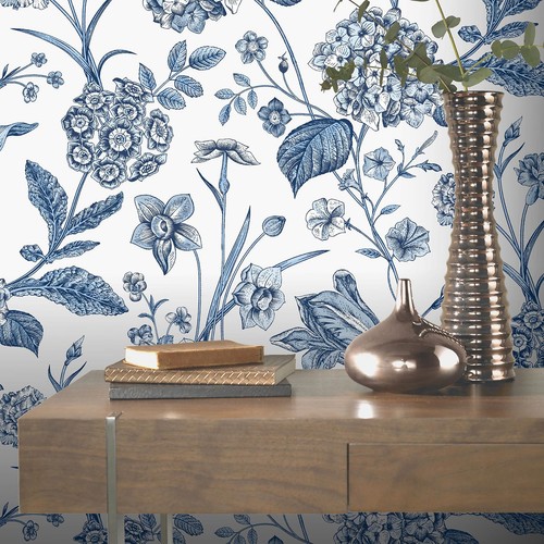 Carta Da Parati Floreale Acquerello Blu E Bianco Livelynine | 44,5 Cm X 7 M | Autoadesiva E Impermeabile | Per Camera, Bagno E Mobili
