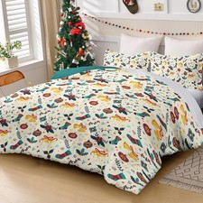 Christmas Duvet Cover Set Queen, Christmas Bells Pattern Comforter Cover Set,...