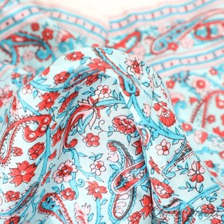 Anonymous Vintage Made in India Blue Pink Multi Floral Voile Silk Pocket Square